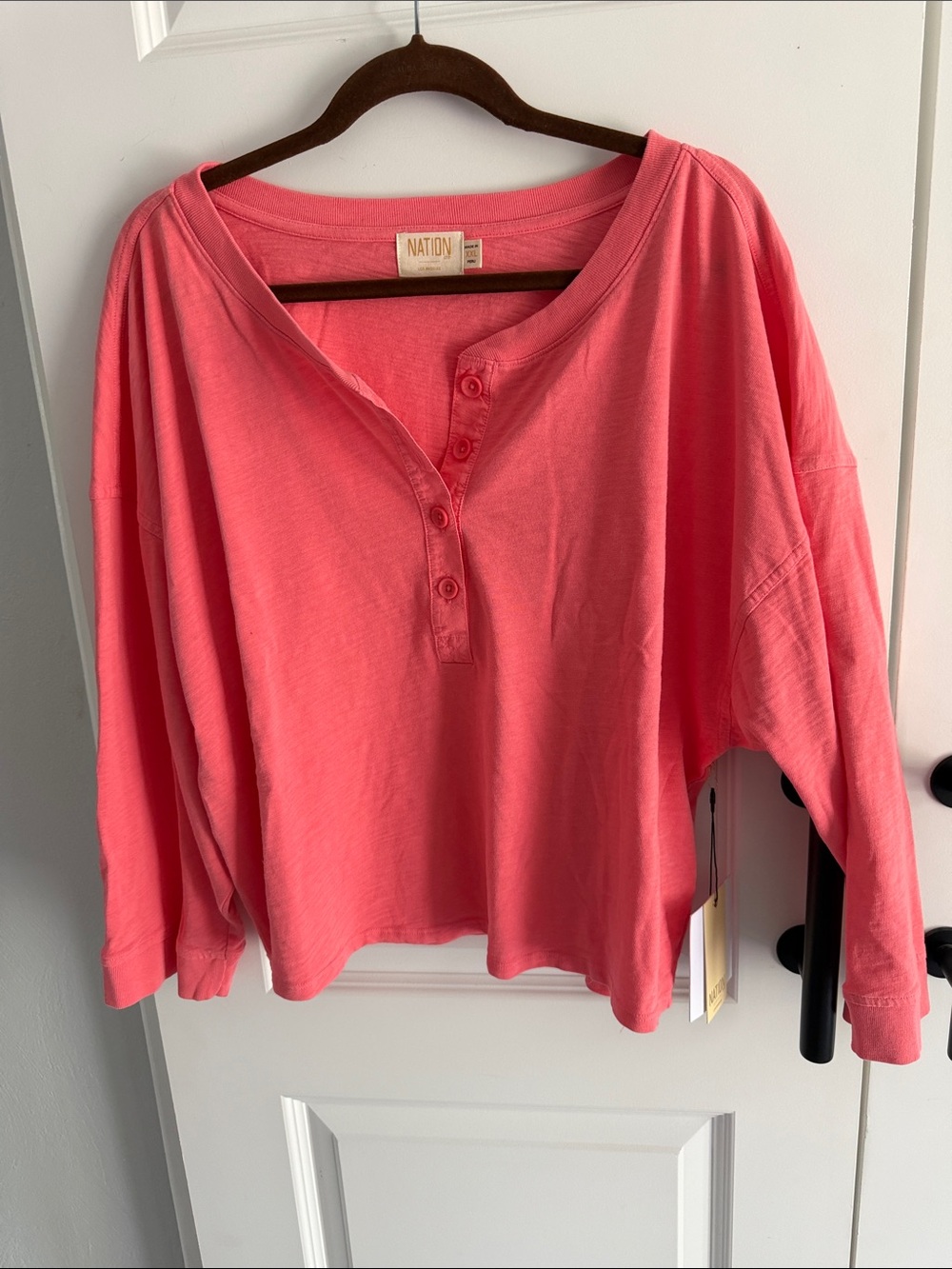Nation Los Angeles Coral Button-Front Long-Sleeve Top XXL